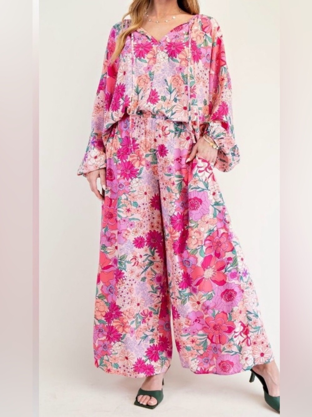 EASEL Vibrant Floral Palazzo Set Oversized Boho Chic Size Small NWT - Picture 1 of 5